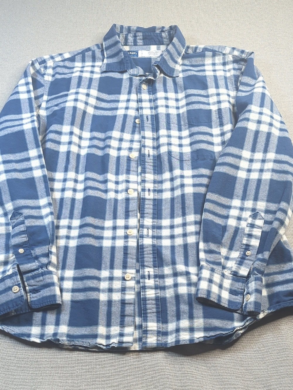 Old Navy Blue White Plaid Button Up Shirt Men’s Size‎ L Long Sleeve Cotton
